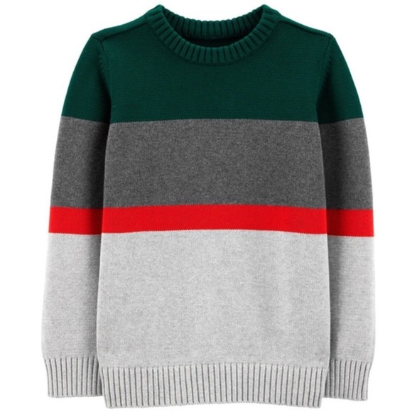 Carters Other - NWOT Carters Boys Green Gray Red Striped Crew Neck Sweater Size 3T